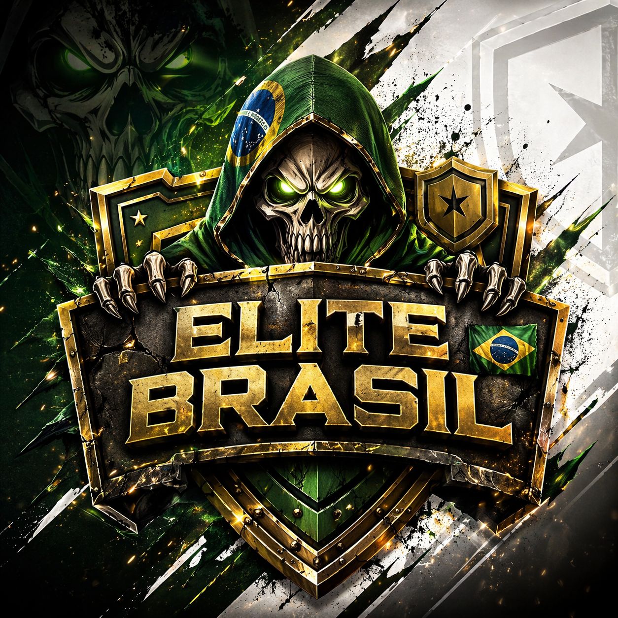 Logo Elite Brasil — Caveira encapuzada com bandeira do Brasil